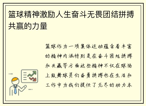 篮球精神激励人生奋斗无畏团结拼搏共赢的力量
