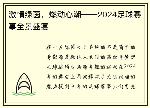 激情绿茵，燃动心潮——2024足球赛事全景盛宴