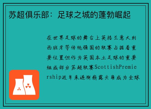 苏超俱乐部：足球之城的蓬勃崛起